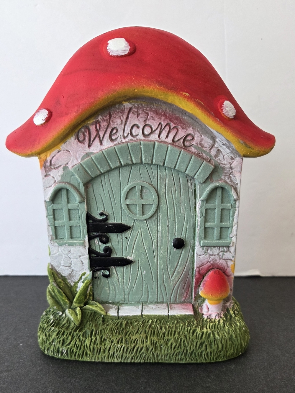 Fairy Garden Mushroom House Welcome Sign 5.5” Cement Outdoor Home Decor